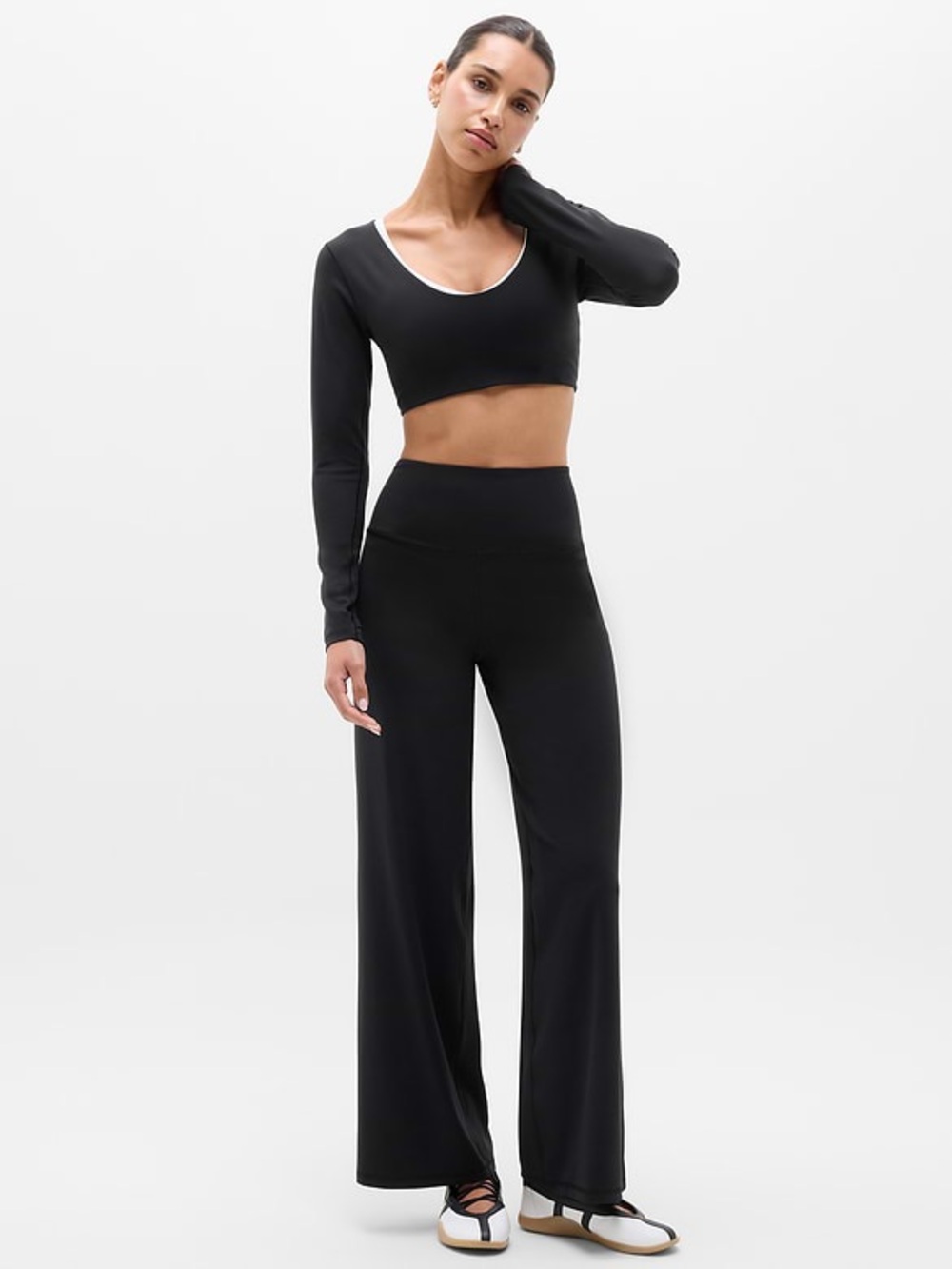 Athleta Elation Wide Leg Black Athleisure Pants Leggings Size XS